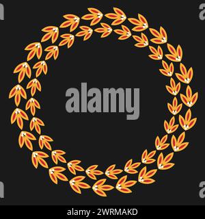 Round yellow wreath of laurel branches frame graphic vector design. Stock Vector