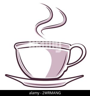 Hot drink glass cup with steam outline style isolated vector design Stock Vector
