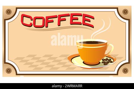 Coffee cup with steam and beans in decorative frame design poster vector image Stock Vector