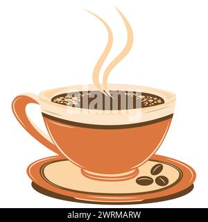 Coffee cup on a saucer with beans isolated on white background vector image Stock Vector