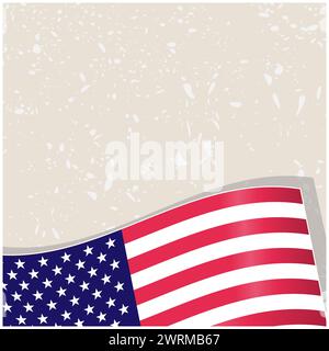 American flag wave corner frame on grunge texture with an empty space for text. Stock Vector