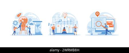 Business processes and planning, Strategy, motivation and successful leadership, Planning, developing and scheduling successful business projects. Pro Stock Vector