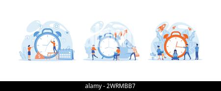 Businessman Talks Time Management Business Strategy, Time Management Discipline Concept, Projects and deadlines. The Management set flat vector modern Stock Vector