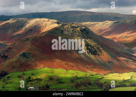 Helm Crag seen from Heron Pike above Grasmere, Cumbria Stock Photo