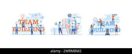 Team building concept, People working together, Group of people gather and work together to get good business results. Team Building set flat vector m Stock Vector