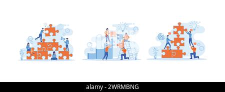 Metaphor of cooperation and business partnership, Team work, team building, organization and partnership, problem solving, creative solution. Team Bui Stock Vector
