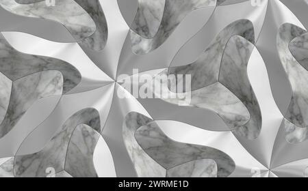 White marble eco 3d panels with white metal elements and high quality seamless realistic texture Stock Photo
