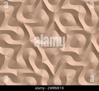 Brown geometric 3D ornament in the form of hexagon tiles volumetric shape of leather with high quality seamless realistic texture Stock Photo