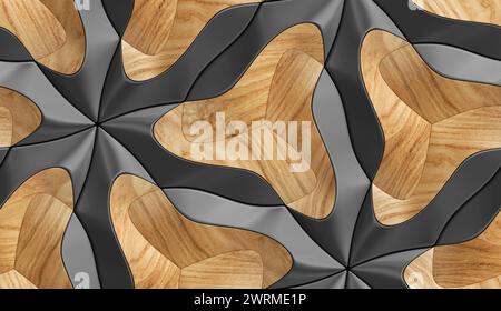 3d black and wood oak solid tiles with high quality seamless realistic texture Stock Photo