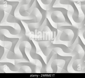 White geometric 3D ornament in the form of hexagon tiles volumetric shape of leather with high quality seamless realistic texture Stock Photo