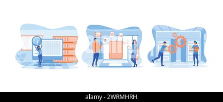 management information system. analyzing document management. Big data job. Data management set flat vector modern illustration Stock Vector
