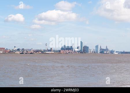 Looking at Liverpool across the river Mersey from New Brighton Stock Photo