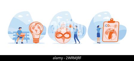 Circular economy. Watering plant. Green energy and industry. Circular economy set flat vector modern illustration Stock Vector