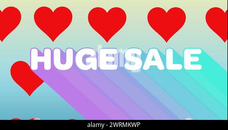 Image of huge sale text over red hearts in background Stock Photo