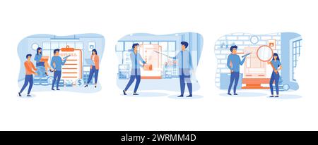 Payroll. Annual bonus salary payment. Examine paycheck. Payroll set flat vector modern illustration Stock Vector