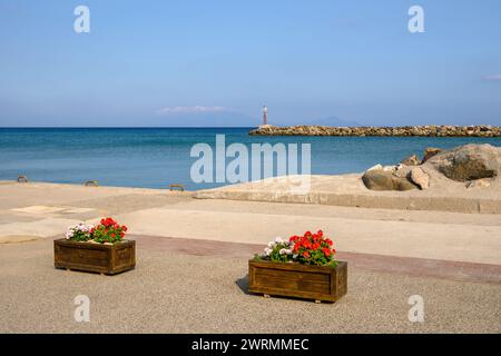 Coastal promenade along sea in Kardamena resort. Kos island, Greece Stock Photo