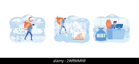 Debt burden. Crisis of high burden of consumer debt. Business debt. Debt burden set flat vector modern illustration Stock Vector