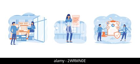 Online Refund Tax payment.Tax refund document. Tax declaration approved. Tax refund set flat vector modern illustration Stock Vector