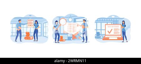 Business people with document Tax return and coin money. Tax inspector. Tax return. Tax return set flat vector modern illustration Stock Vector