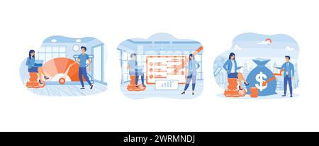 Financial and marketing strategy ideas, Balance of costs and income, Cost optimization concept. Cost optimization set flat vector modern illustration Stock Vector