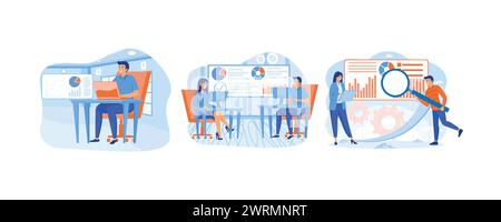 Data scientist job. Big Data analysis. Analysis in the finance industry. set flat vector modern illustration Stock Vector