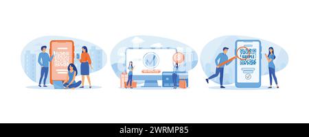 QR code scanning. Online mobile payment and banking service. . Smart technology for internet and mobile payments. set flat vector modern illustration Stock Vector