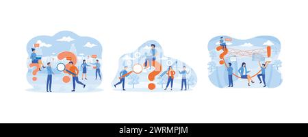 Making decision set vector illustration. Cartoon tiny people compare ...