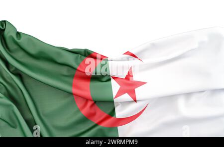 Flag of Algeria isolated on white background with copy space above. 3D rendering Stock Photo