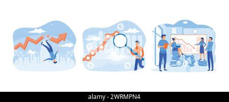 Economic downturn. Inflation or falling interest rates. Profit and loss, business and finance, crisis. set flat vector modern illustration Stock Vector