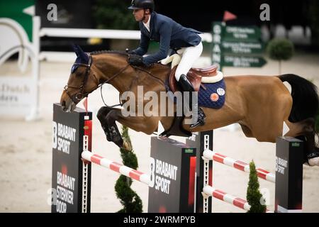 DenBosch, Netherlands - March 9, 2024. Ben Maher from Great Britain riding Faltic HB compete in the 1.50m class at the 2024 Rolex Dutch Masters. Stock Photo