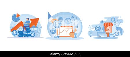 Financial consultant. Financial investments. Security financial savings and money turnover. Set flat vector modern illustration Stock Vector