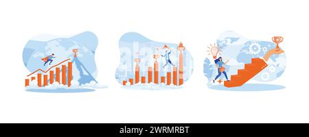 Businessman jumping on the graph to goal. Business idea. Inspiration for success. Set flat vector modern illustration Stock Vector