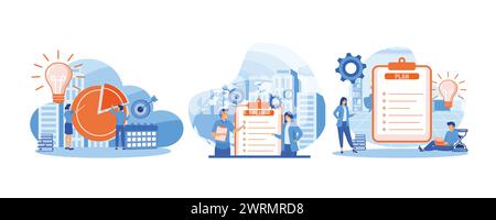Business Planning. Business time management, People planning new business. Teamwork, meeting. Set flat vector modern illustration Stock Vector