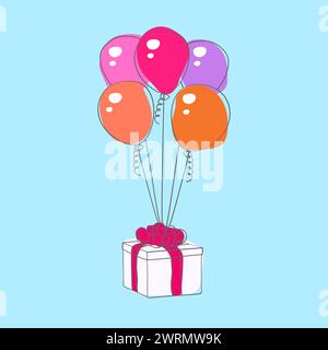 A collection of vibrant doodle hand-painted balloons are shown within a box, ready to bring joy and cheer to any celebration or event Stock Vector