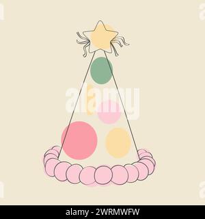A colorful birthday party hat featuring a hand-painted star on top. The hat is ready to bring joy and celebration to any festive event Stock Vector