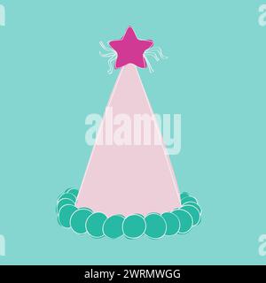 A pink hat featuring a cute star decoration on top. The hat exudes a vibrant and celebratory vibe, perfect for a birthday party or special occasion Stock Vector