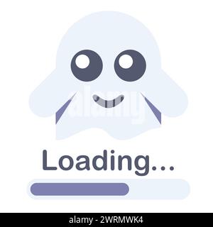 Loading bar with cute cartoon ghost. vector illustration Stock Vector