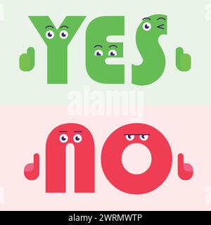 Yes and No cartoon text with expression. vector illustration Stock Vector