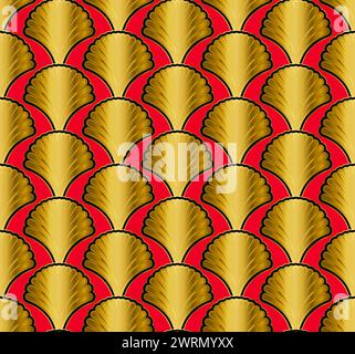 Red Gold Art Deco Seamless Repeat Pattern Background Stock Vector