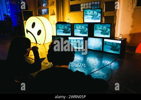 Milan, Italy. 09th Mar, 2024. Mecna is performing during the 360 Love Music & Art Exhibition Tour at BASE Milano in Milan, Italy, on March 9, 2024. (Photo by Alessandro Bremec/NurPhoto) Credit: NurPhoto SRL/Alamy Live News Stock Photo