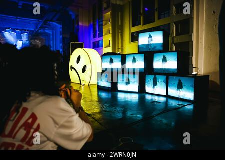 Milan, Italy. 09th Mar, 2024. Mecna is performing during the 360 Love Music & Art Exhibition Tour at BASE Milano in Milan, Italy, on March 9, 2024. (Photo by Alessandro Bremec/NurPhoto) Credit: NurPhoto SRL/Alamy Live News Stock Photo