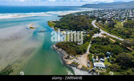 Aerial of the turquoise waters of the Klein River Lagoon, Hermanus, Western Cape Province, South Africa, Africa Copyright: MichaelxRunkel 1184-9998 Stock Photo