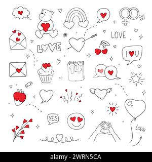 Valentine's day characters and illustrations. Sketchy vector hand drawn doodles cartoon set. sketchy love and hearts doodles Stock Vector