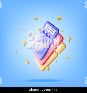 3d Coupon with Percent Symbol and Confetti Stock Vector