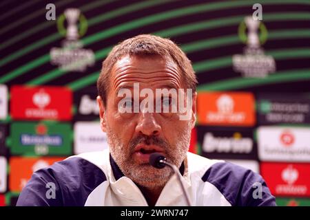 Ajax manager John van 't Schip during a press conference at Villa Park, Birmingham. Picture date: Wednesday March 13, 2024. Stock Photo