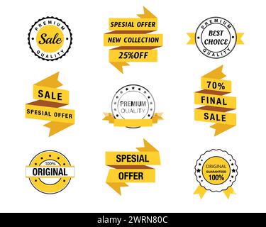 Ribbon sale banners isolated. Set of Price tag and best sale element. Discount label design, sale Stock Vector