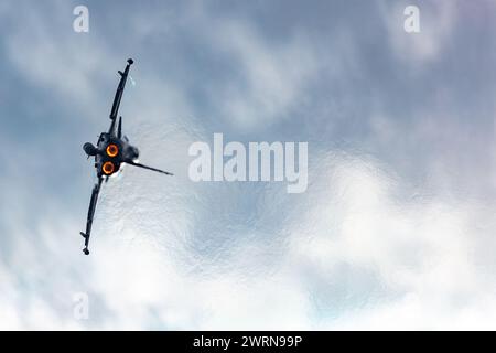 Radom, Poland - August 25, 2023: Royal Air Force Eurofighter Typhoon fighter jet plane flying. Aviation and military aircraft. Stock Photo
