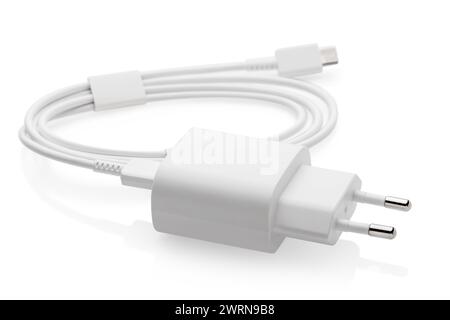 Charger block with white wire isolated on white background Stock Photo
