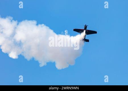 Radom, Poland - August 25, 2023: Civilian small plane. Aeroclub and private aircraft. Civil and general aviation. Sunset and night show. Airshow displ Stock Photo