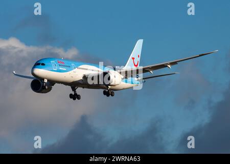 Amsterdam, Netherlands - August 14, 2014: TUI Arkefly passenger plane at airport. Schedule flight travel. Aviation and aircraft. Air transport. Global Stock Photo
